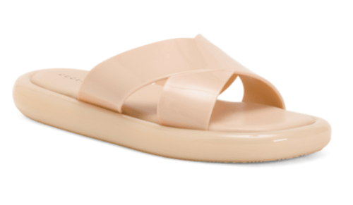 beige slide-on sandals