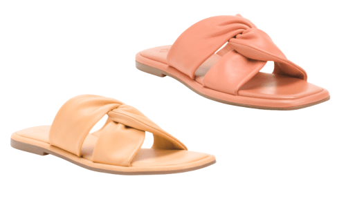 peach and coral leather slide sandals
