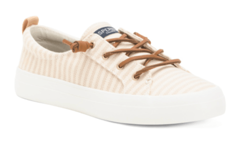Sperry beige and white striped slide-on sneakers