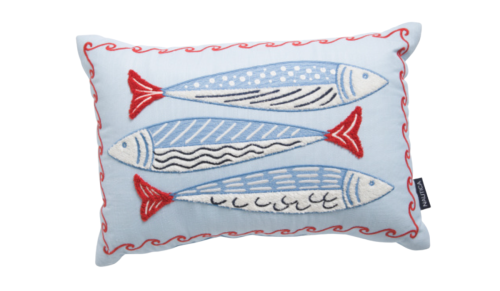 blue and red fish pillow