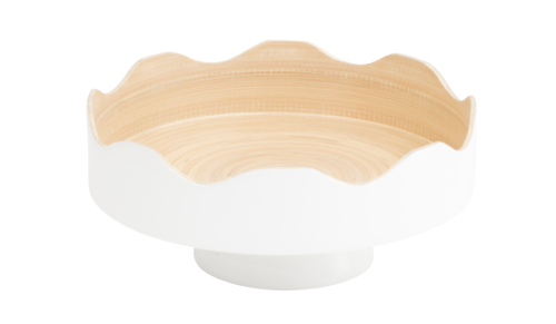 white and wood scalloped bowl