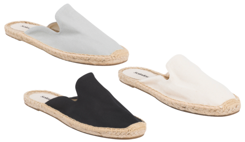 espadrille slides in black, gray, or cream
