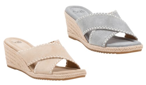 beige or gray espadrille wedges