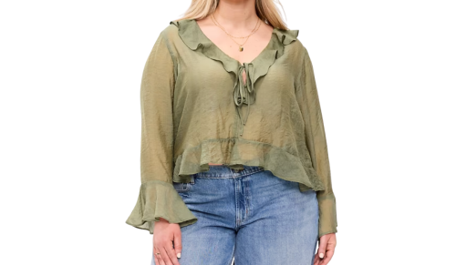 green ruffle blouse