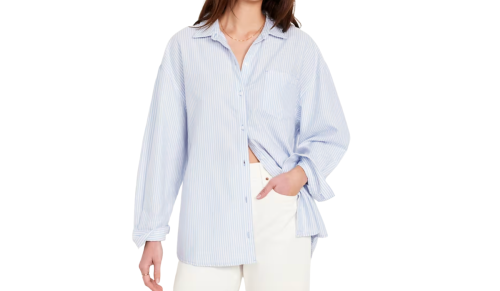light blue striped button down shirt