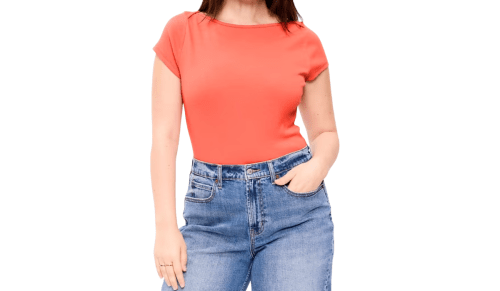 orange boat-neck t-shirt