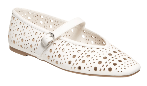 white perforated Mary Jane flats