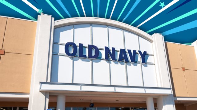 Old Navy store with a blue striped background