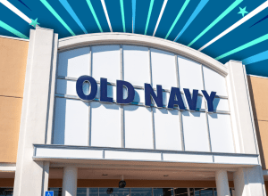 Old Navy store with a blue striped background