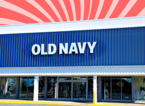 Old Navy store with a coral swirl background
