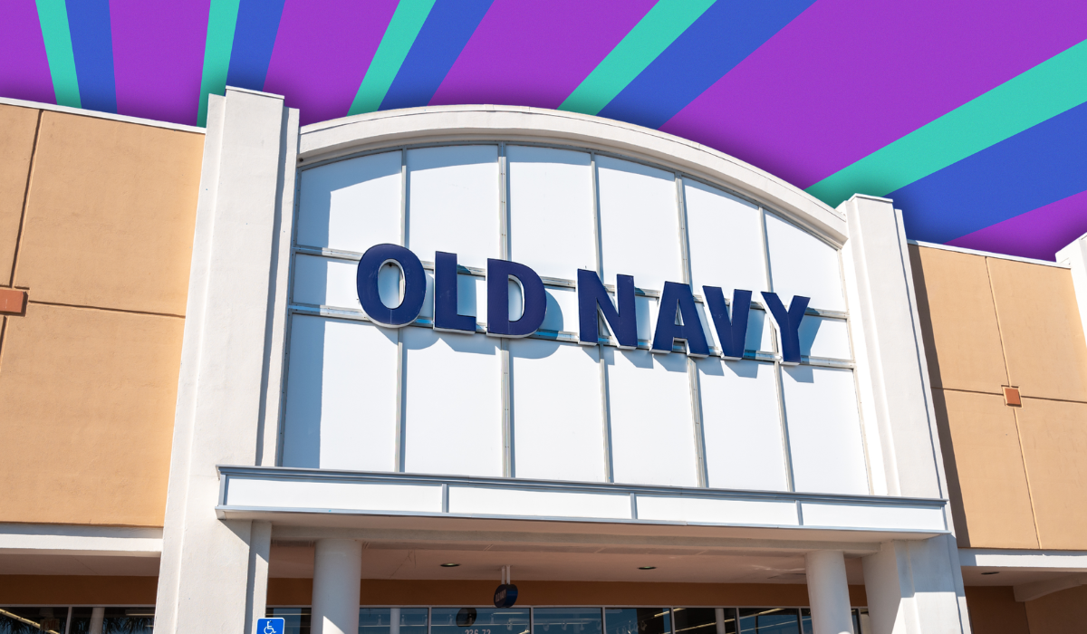 Old Navy store with a purple and blue striped background