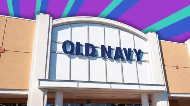Old Navy store with a purple and blue striped background