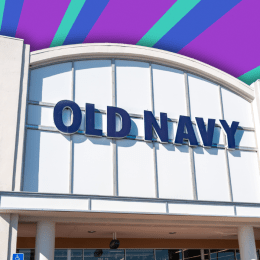 Old Navy store with a purple and blue striped background