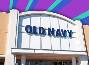 Old Navy store with a purple and blue striped background