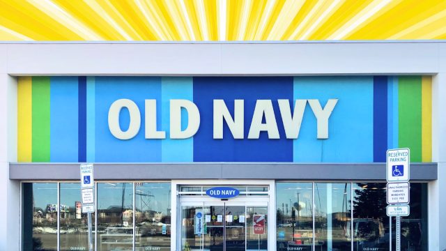 Old Navy storefront with a yellow background