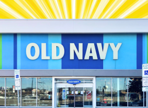 Old Navy storefront with a yellow background