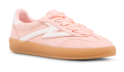 light pink sneakers with a gum sole