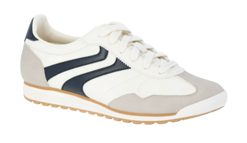 cream and black sneakers