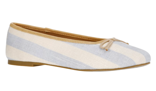 beige and light blue striped flats
