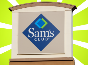 Sam's Club store sign with a neon green background