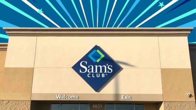 Sam's Club store with a blue burst background
