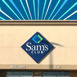 Sam's Club store with a blue burst background