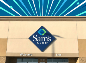 Sam's Club store with a blue burst background
