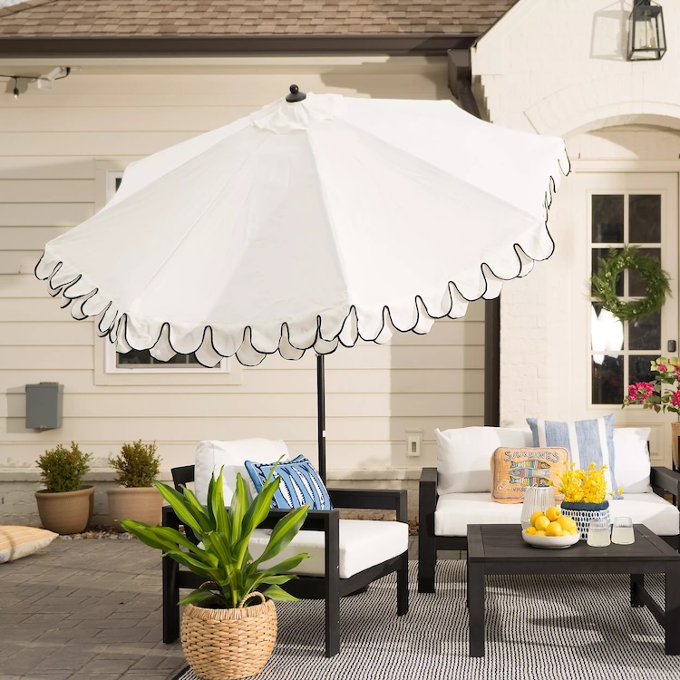 White Scalloped Outdoor Umbrella
