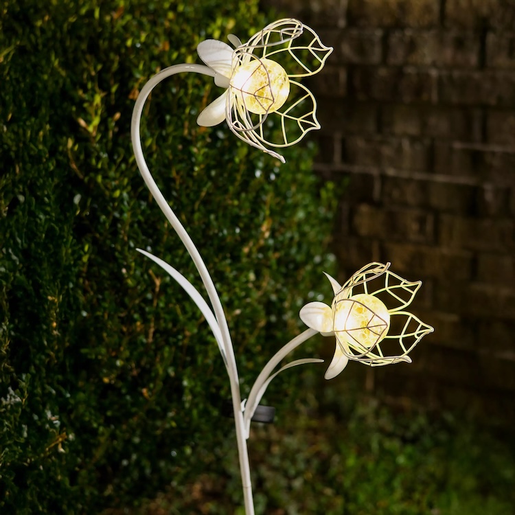 White Metal Lotus Flower Solar Stake