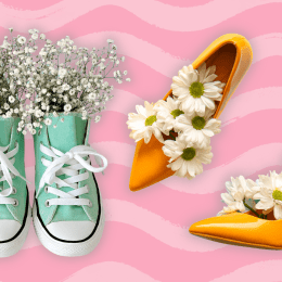 spring shoes against a pink background