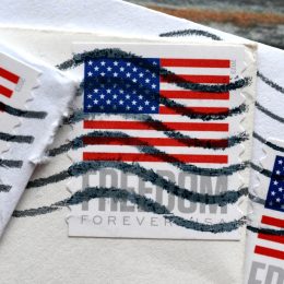 American flag stamps on an envelope