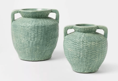 blue woven textured vases