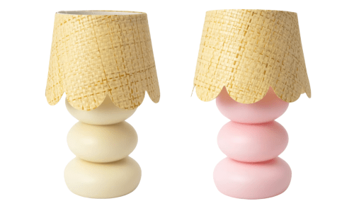 beige and pink bubble lamps with natural shades