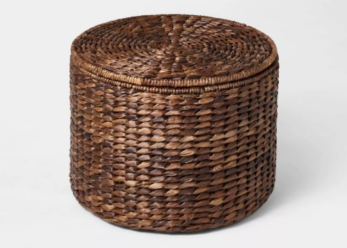dark brown wicker storage ottoman