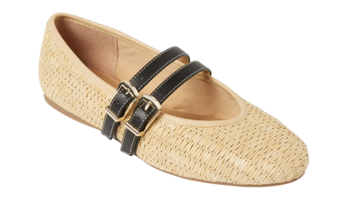 beige woven Mary Janes