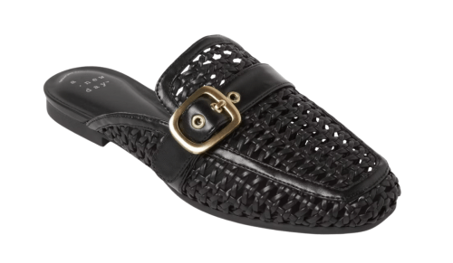 black woven mules