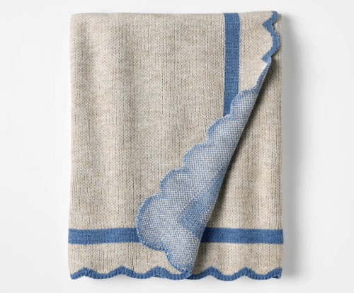 blue scalloped edge throw blanket