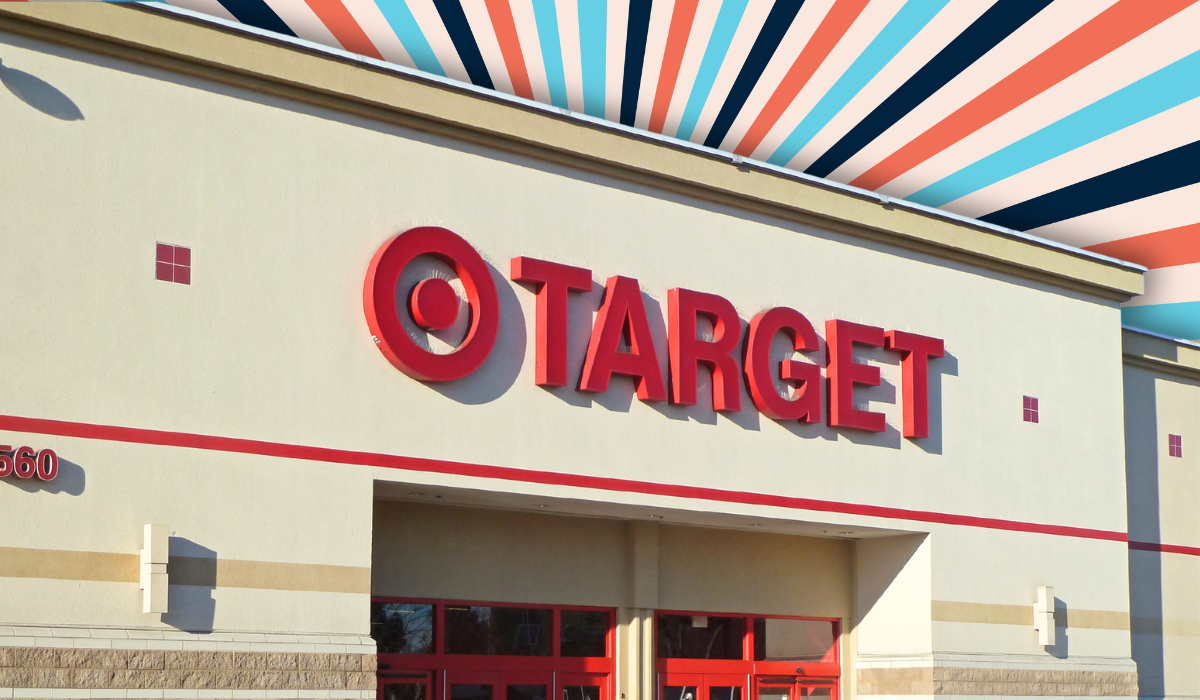Target store with an orange, blue, and black background