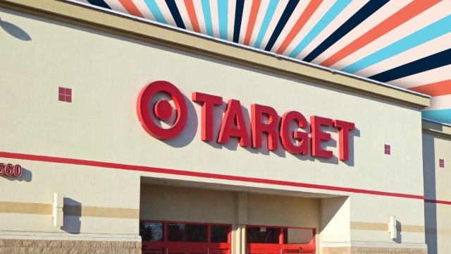 Target store with an orange, blue, and black background