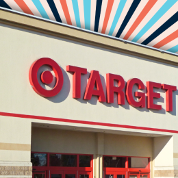 Target store with an orange, blue, and black background