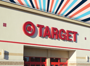 Target store with an orange, blue, and black background