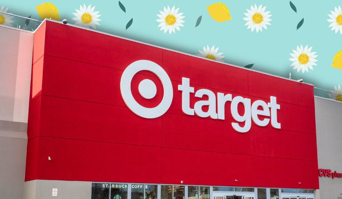 Target store with a light teal background with daisies and lemons