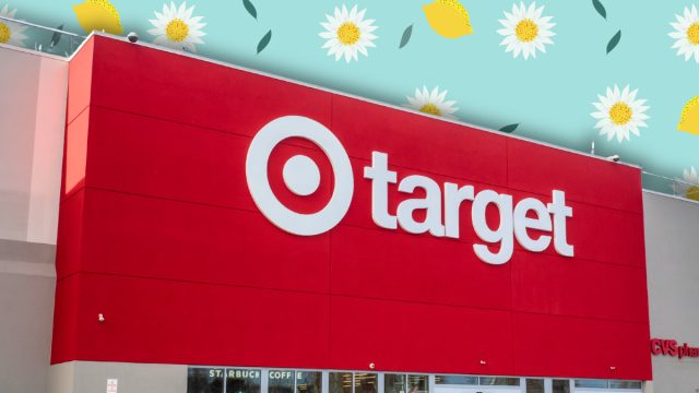 Target store with a light teal background with daisies and lemons
