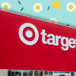 Target store with a light teal background with daisies and lemons