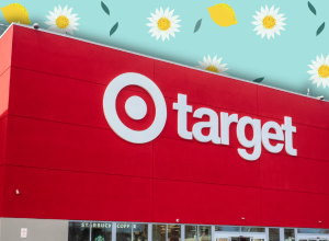 Target store with a light teal background with daisies and lemons
