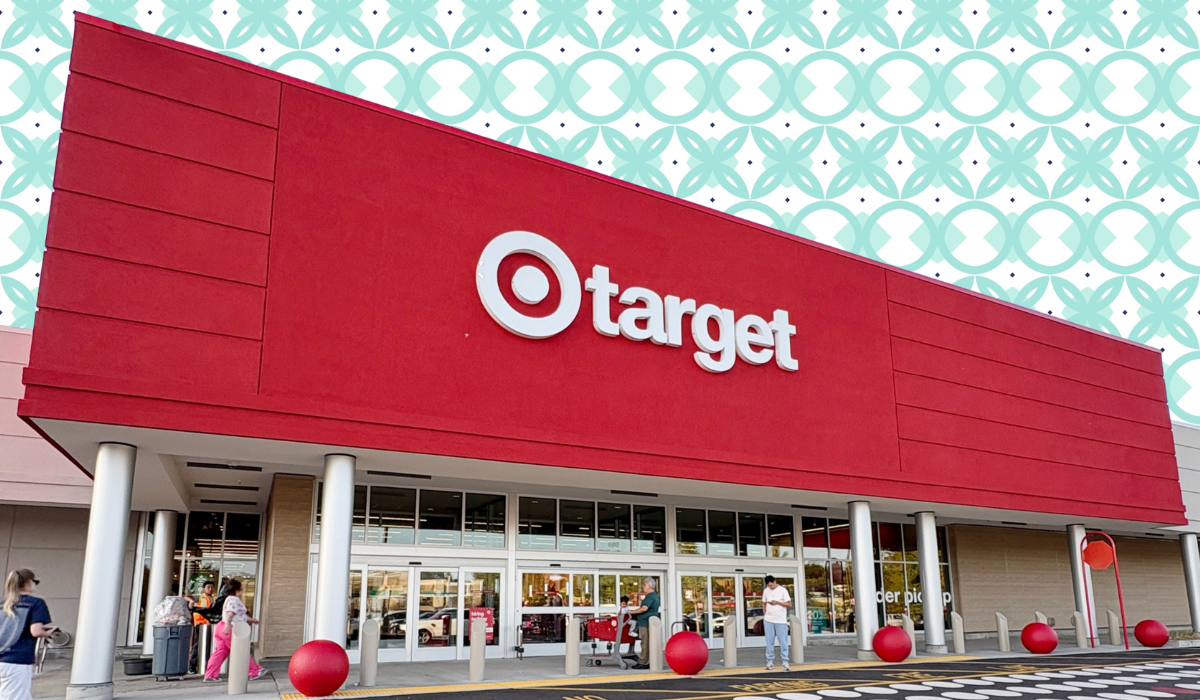 Target store with a light teal background