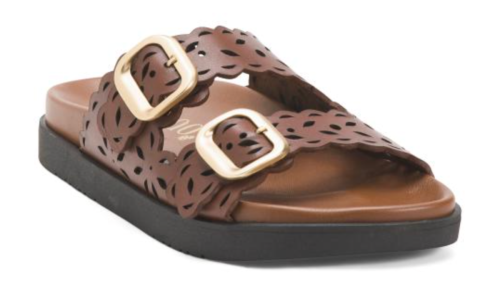 brown leather buckle sandals