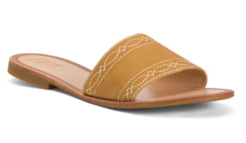 camel leather slide sandals