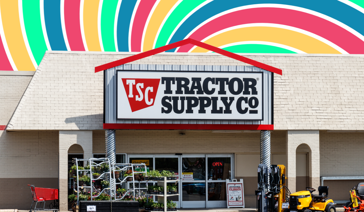 Tractor Supply store with a colorful swirl background