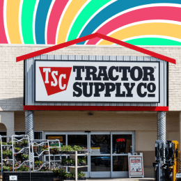 Tractor Supply store with a colorful swirl background